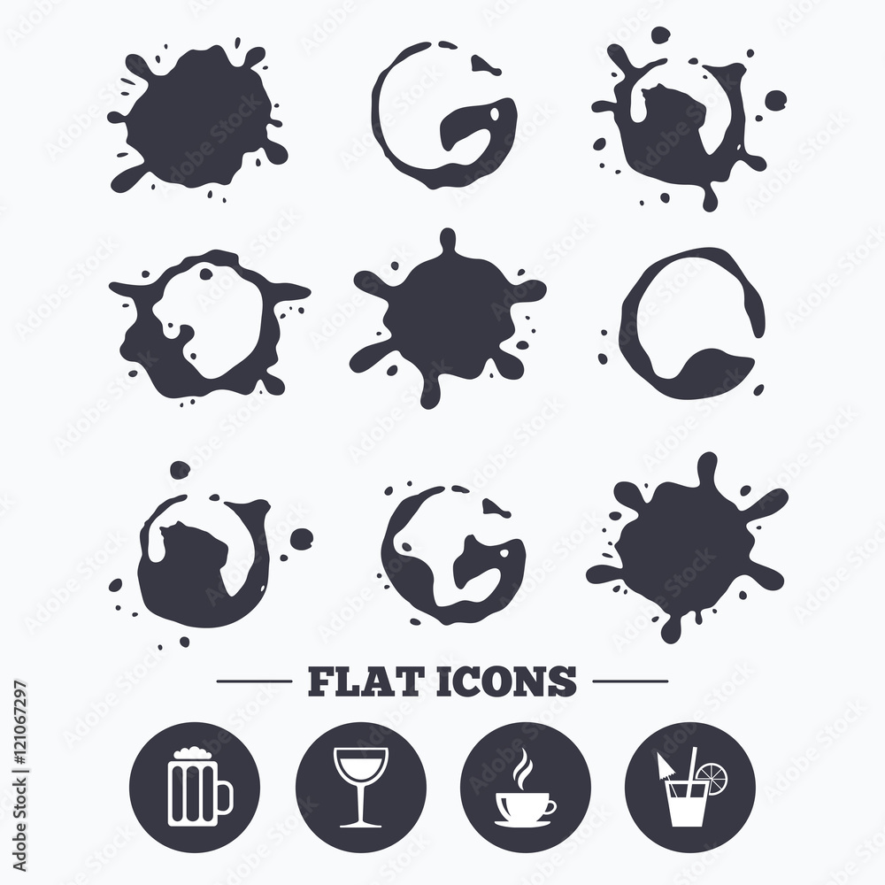 Drinks signs. Coffee cup, glass of beer icons. Drinks signs. Coffee cup, glass of beer icons.