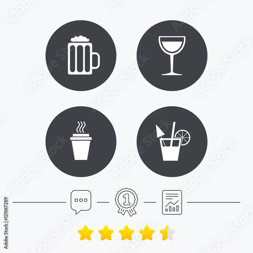 Drinks signs. Coffee cup  glass of beer icons.