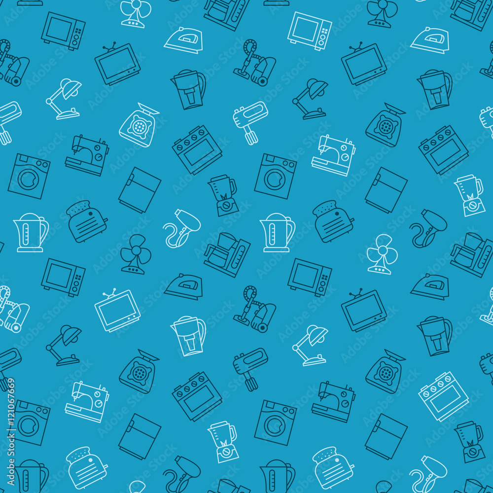 Appliances seamless pattern outline blue Stock Vector | Adobe Stock