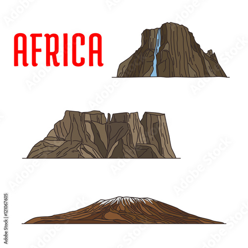 Natural travel landmarks of Africa icon, thin line