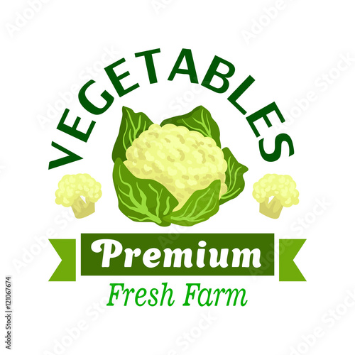 Fresh vegetables badge with cauliflower cabbage