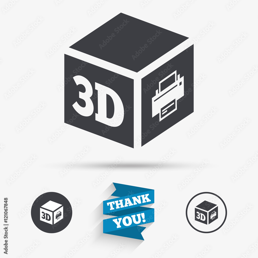 3D Print sign icon. 3d cube Printing symbol.