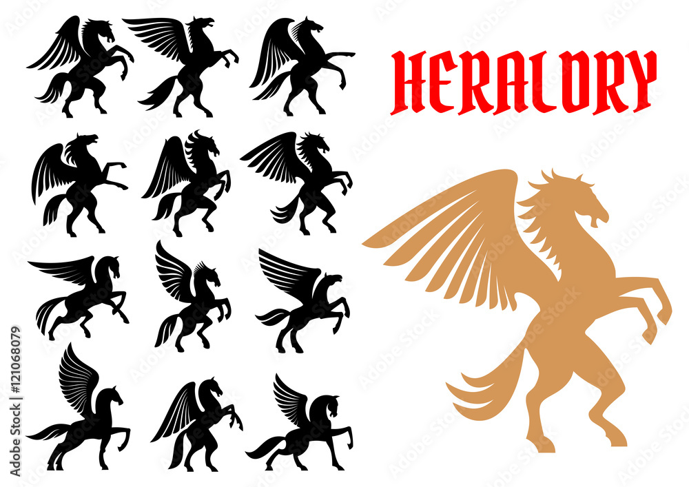Fototapeta premium Mythical animals heraldic icons, emblems