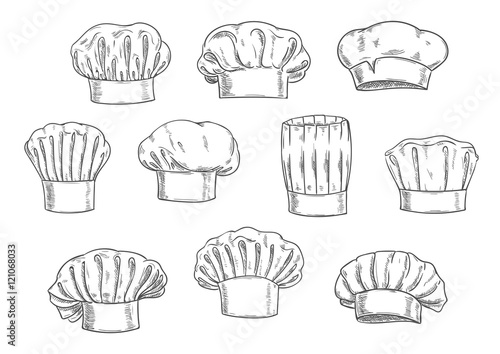 Chef hat, cook cap and toque sketches