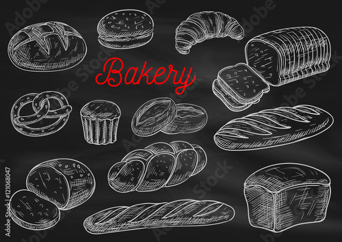 Bakery products chalk sketches on blackboard
