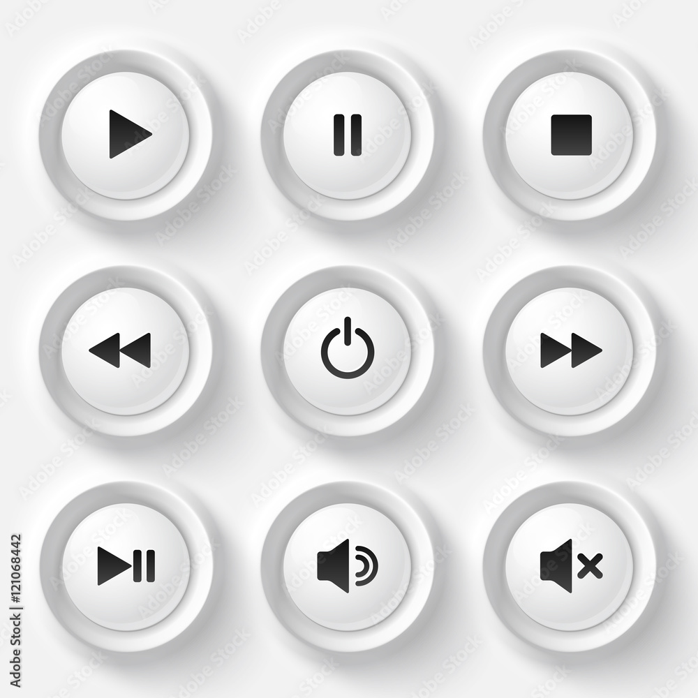 White plastic navigation button vector player set White plastic navigation button vector player set