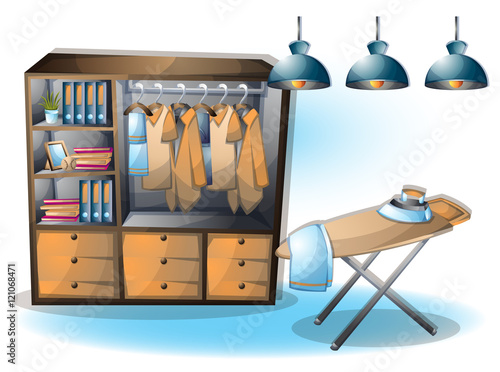 cartoon vector illustration interior clothing room with separated layers in 2d graphic