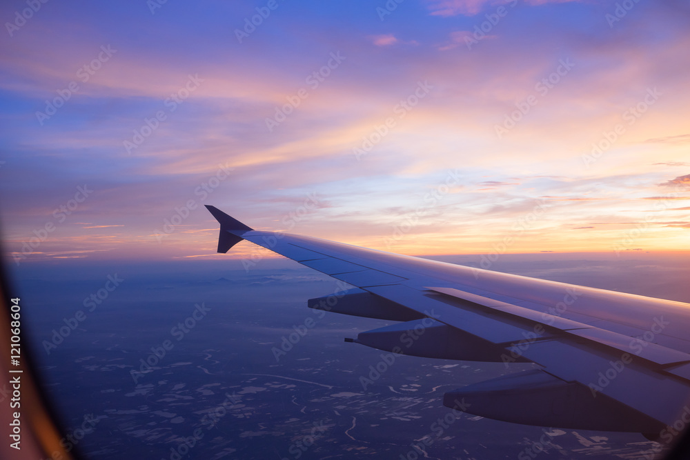 Sunset sky from the airplane window Sunset sky from the airplane window