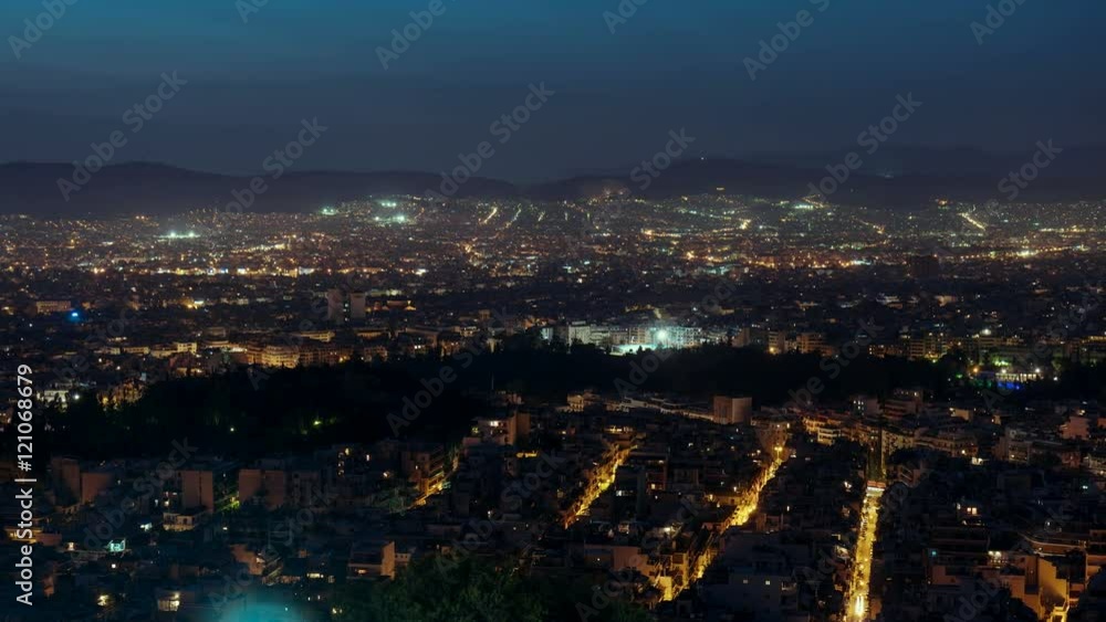 Athens city skyline, panorama, dusk to night timelapse. Athens city skyline, panorama, dusk to night timelapse.