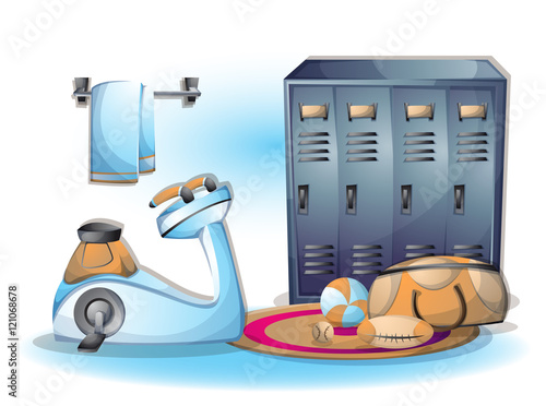 cartoon vector illustration interior fitness room with separated layers in 2d graphic