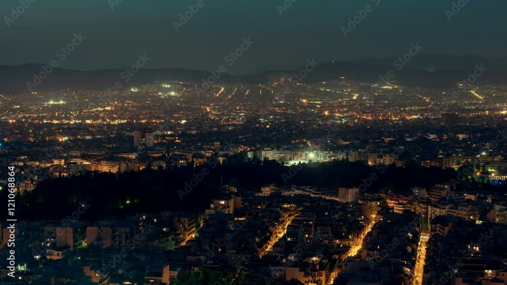 Athens city skyline, panorama, dusk to night timelapse. Athens city skyline, panorama, dusk to night timelapse.
