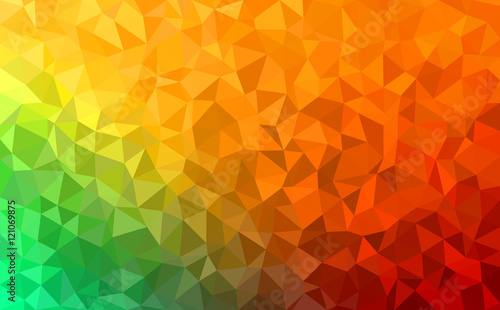 Polygonal vector mosaic - green, yellow, orange - autumn colors