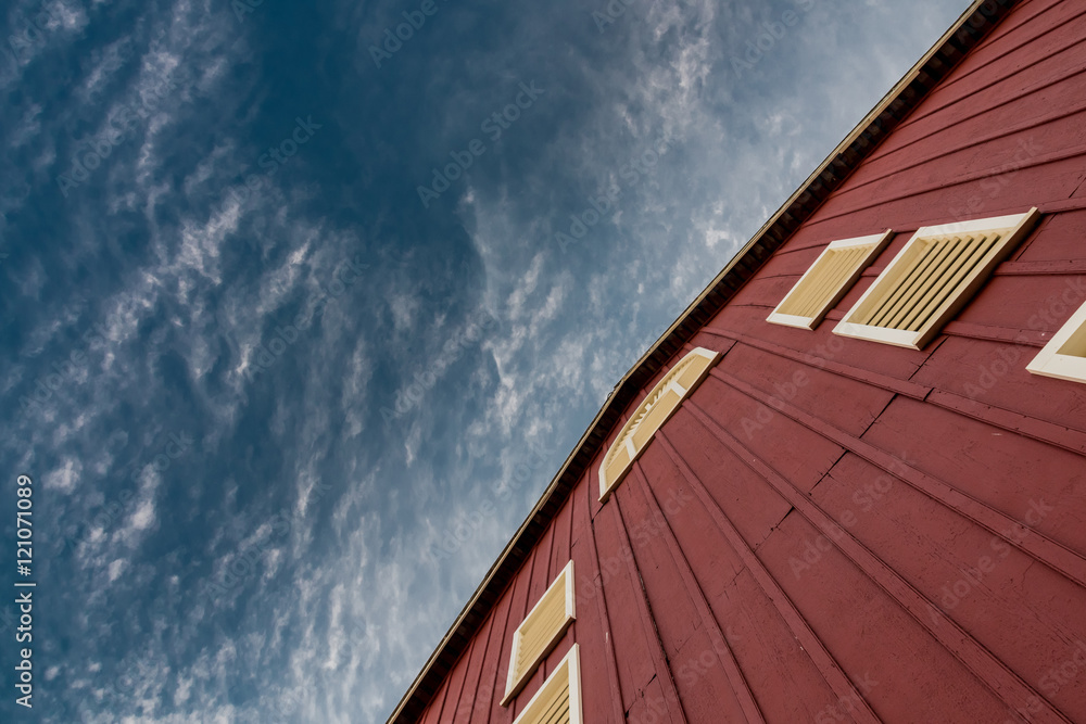 Deep Blue Sky Above Angle View of Barn Wall Deep Blue Sky Above Angle View of Barn Wall