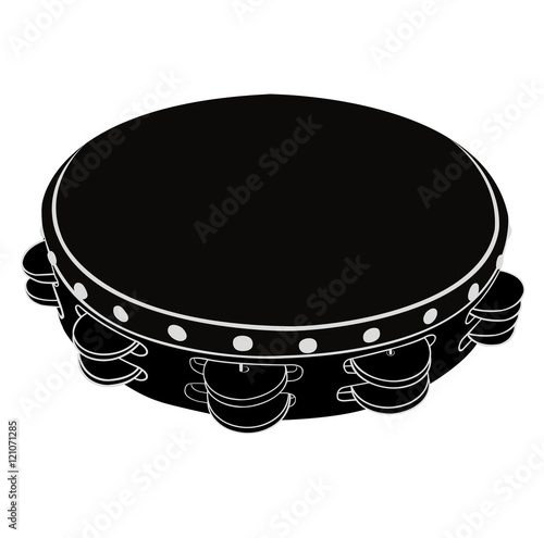 Black - White Musical instrument tambourine on a white background. Vector illustration. Isolated object.