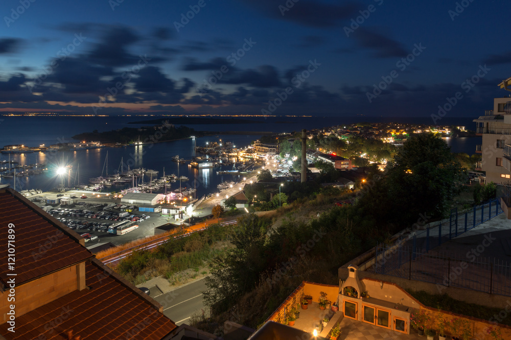Naklejka premium Night Panoramic view of the port of Sozopol, Burgas Region, Bulgaria 