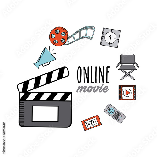 movie online flat line icons vector illustration design