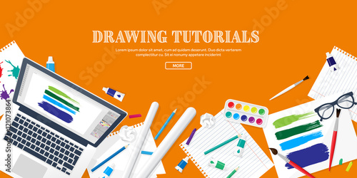 Digital drawing, graphic design. Workplace, equipment for designer. Ui. Back to school,study. Pen.