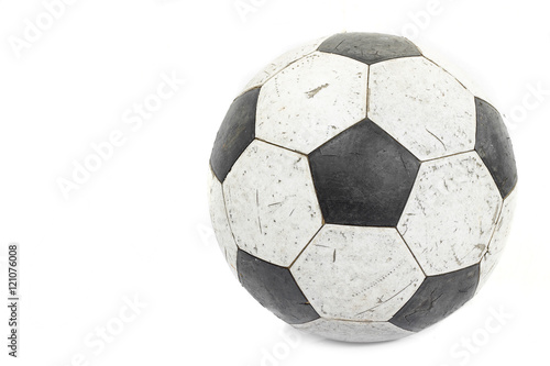 Used old soccer ball isolated on white background with.