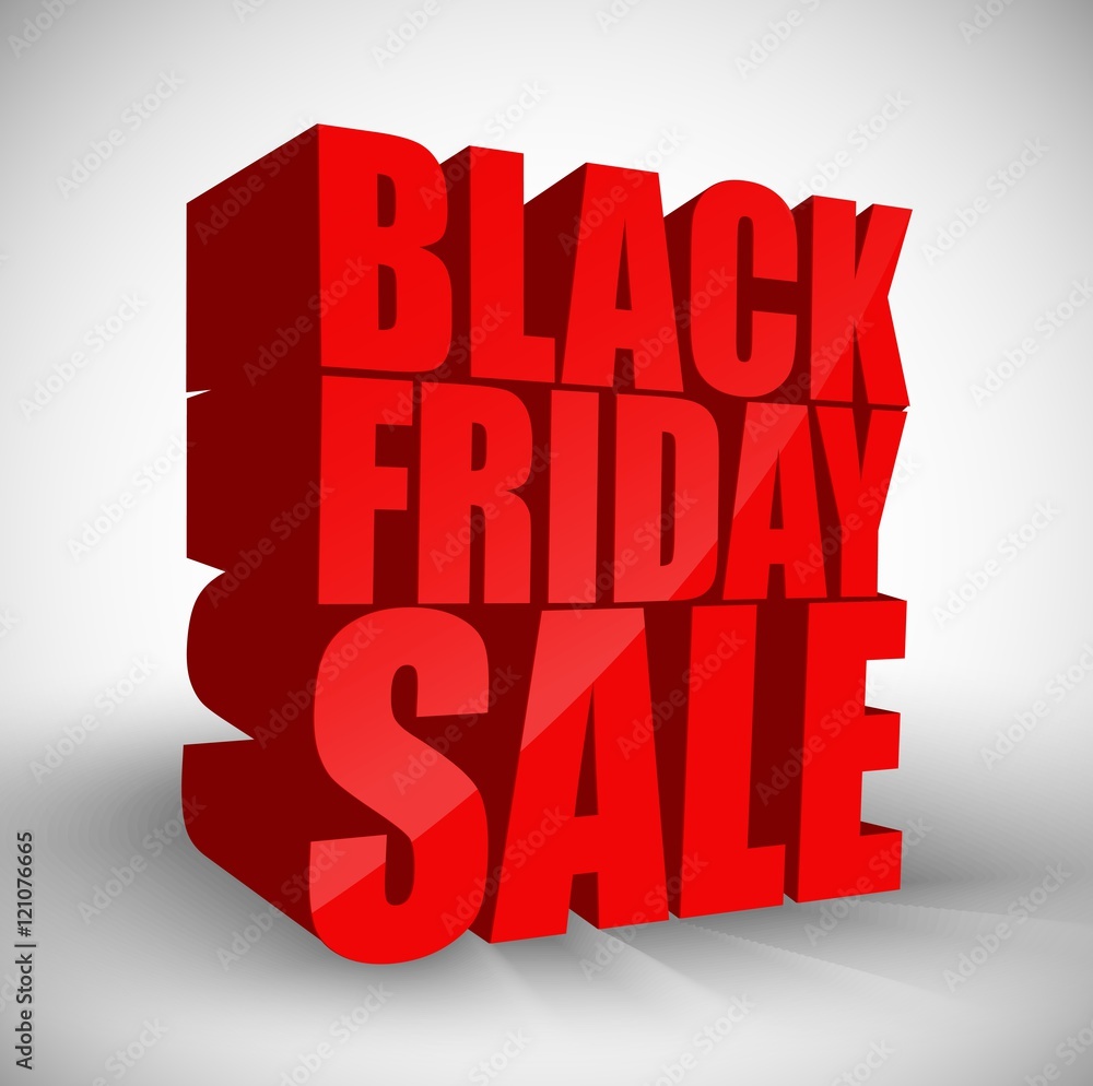 Black friday sale 3d red text isolated on white background