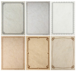 Old paper background texture with vintage frame border design, in A4 size