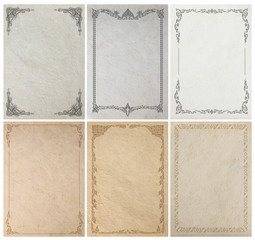 Old paper background texture with vintage frame border design, in A4 size