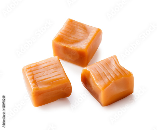 toffee caramel candies close-up isolated on white background (with clipping path)

