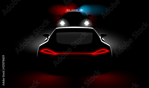 police vehicle detain violators in the dark with the headlights and taillights