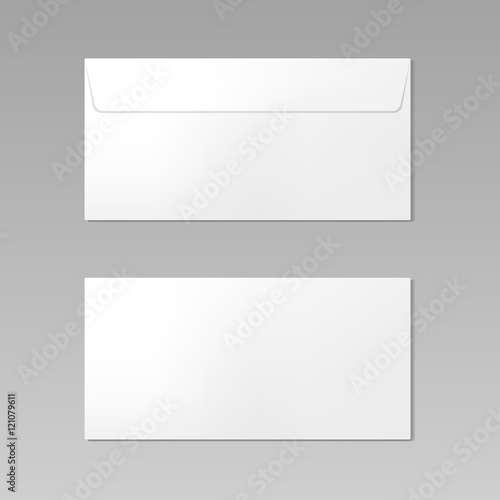 Blank realistic closed envelope front and back view mockup