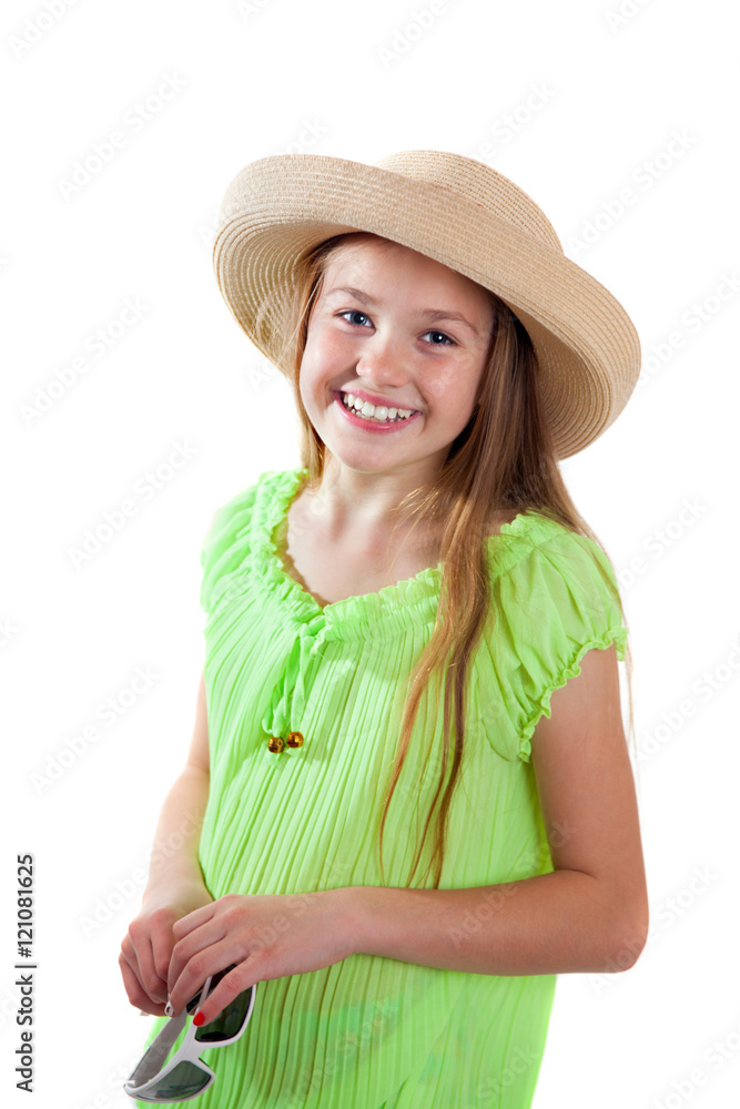 A smiling girl in the hat, isolated on white background A smiling girl in the hat, isolated on white background