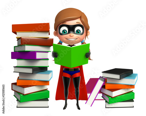 Fototapeta supergirl with Book stack