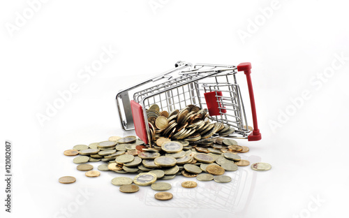 shopping cart with coins


