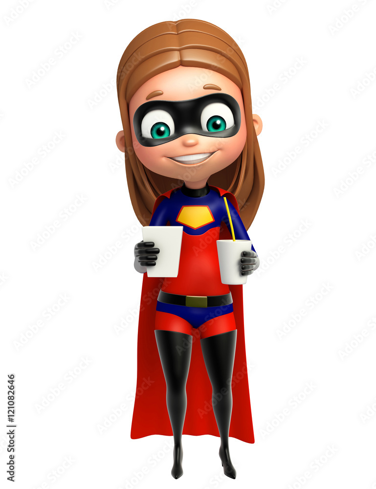 supergirl with Soft drink and popcorn