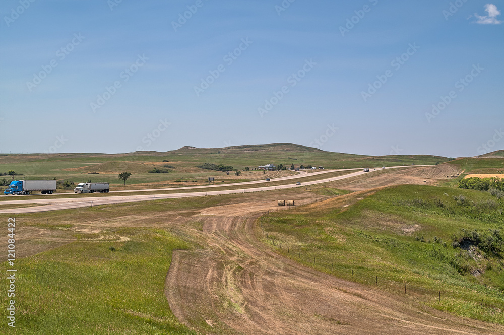 Montana Interstate with tractor trailers and other vehicles