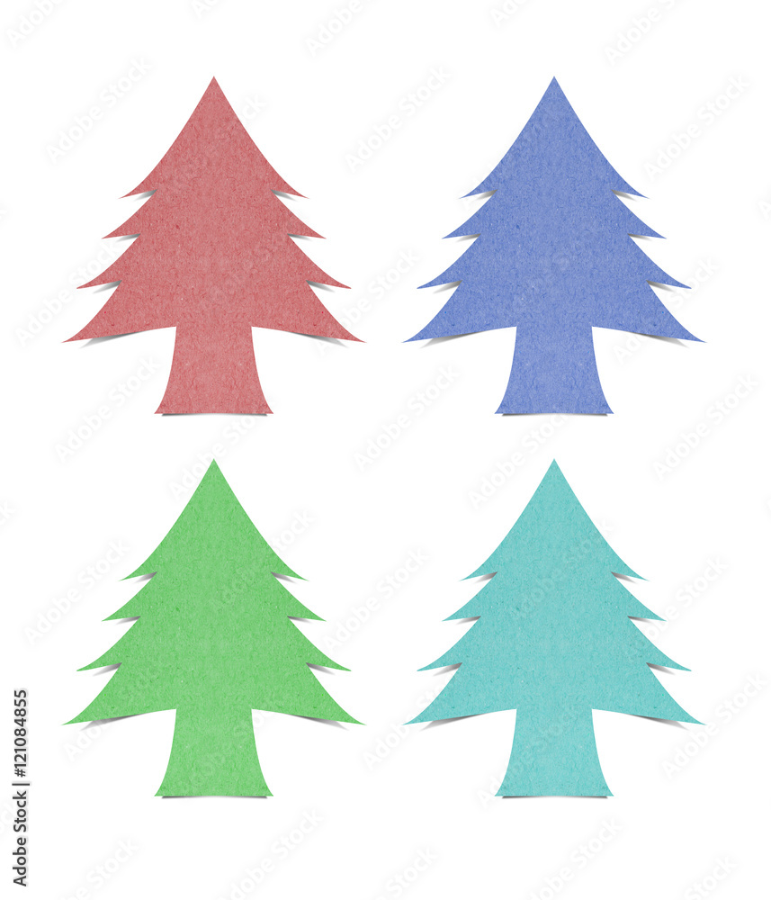 Christmas tree recycled paper craft on white background