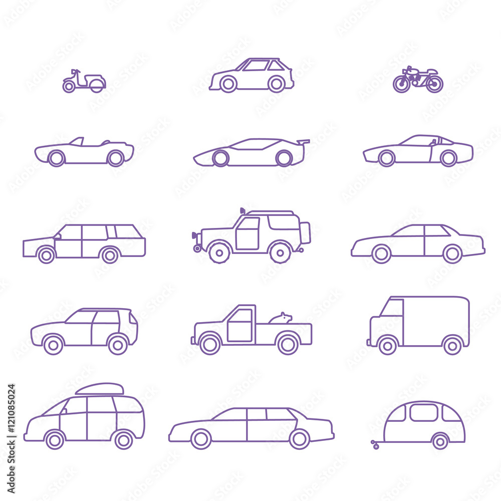 Car types outline icons set
