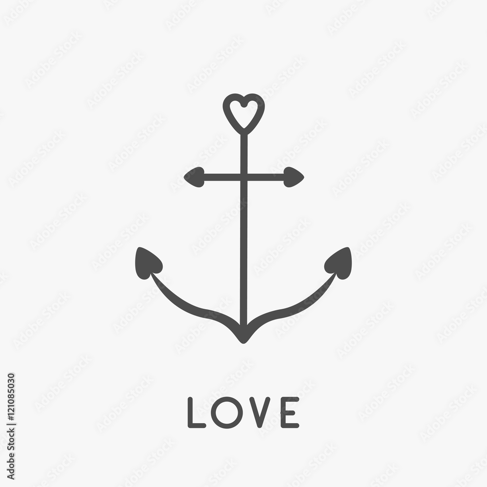 Anchor icon in shapes of heart. Nautical sign symbol. Ship anchor. Love greeteng card. Isolated