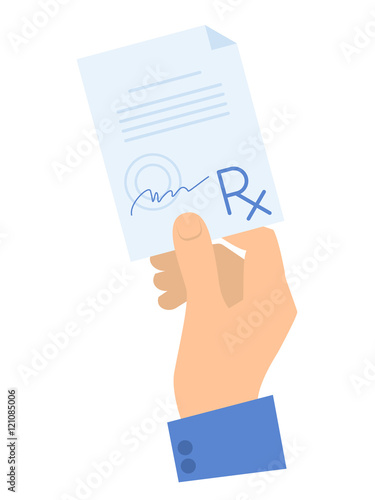 Hand holding a Rx prescription.