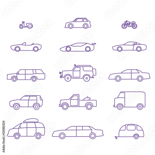 Car types outline icons set