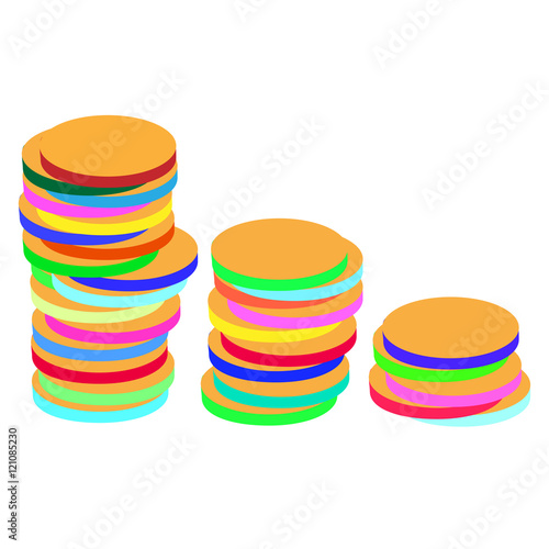 Bright colored coins on a white