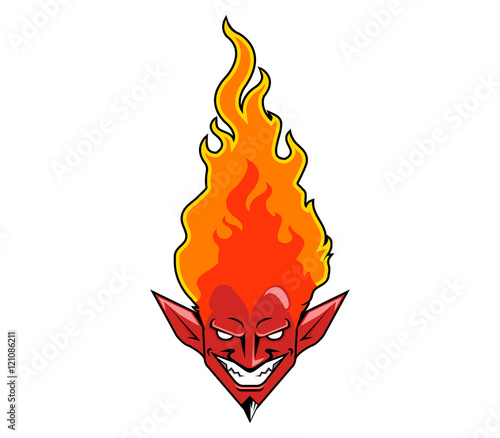 A vector illustration of flaming red devil