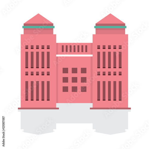 Flat Design Single Building With Reflect Vector Illustration