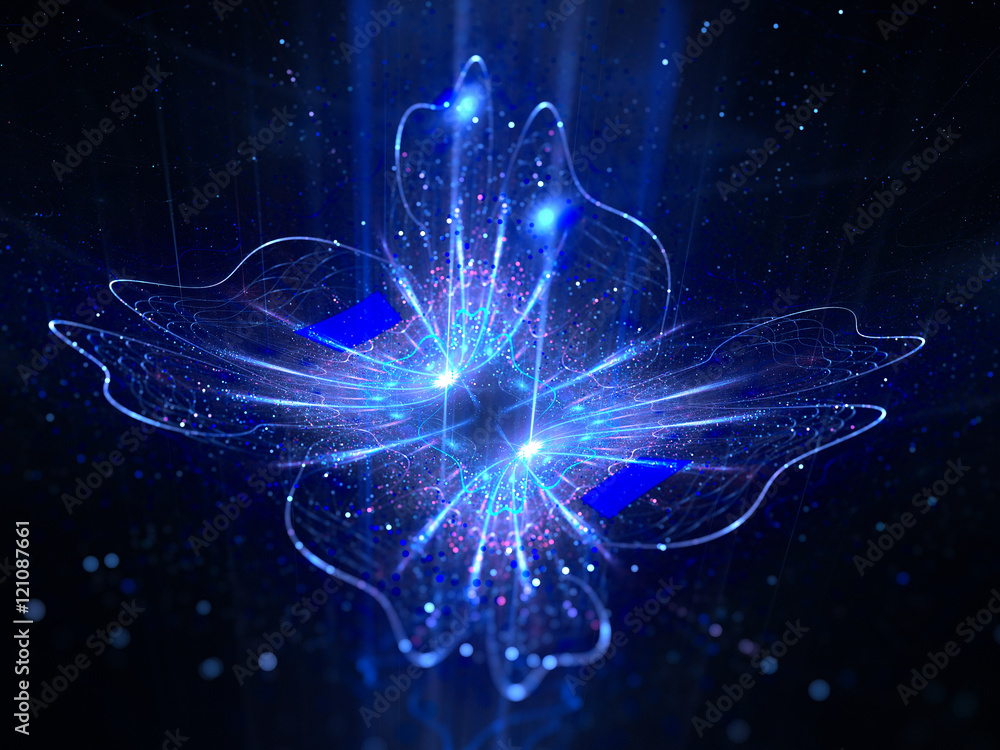 Naklejka premium Niebieski świecący magiczny kwiat w przestrzeni