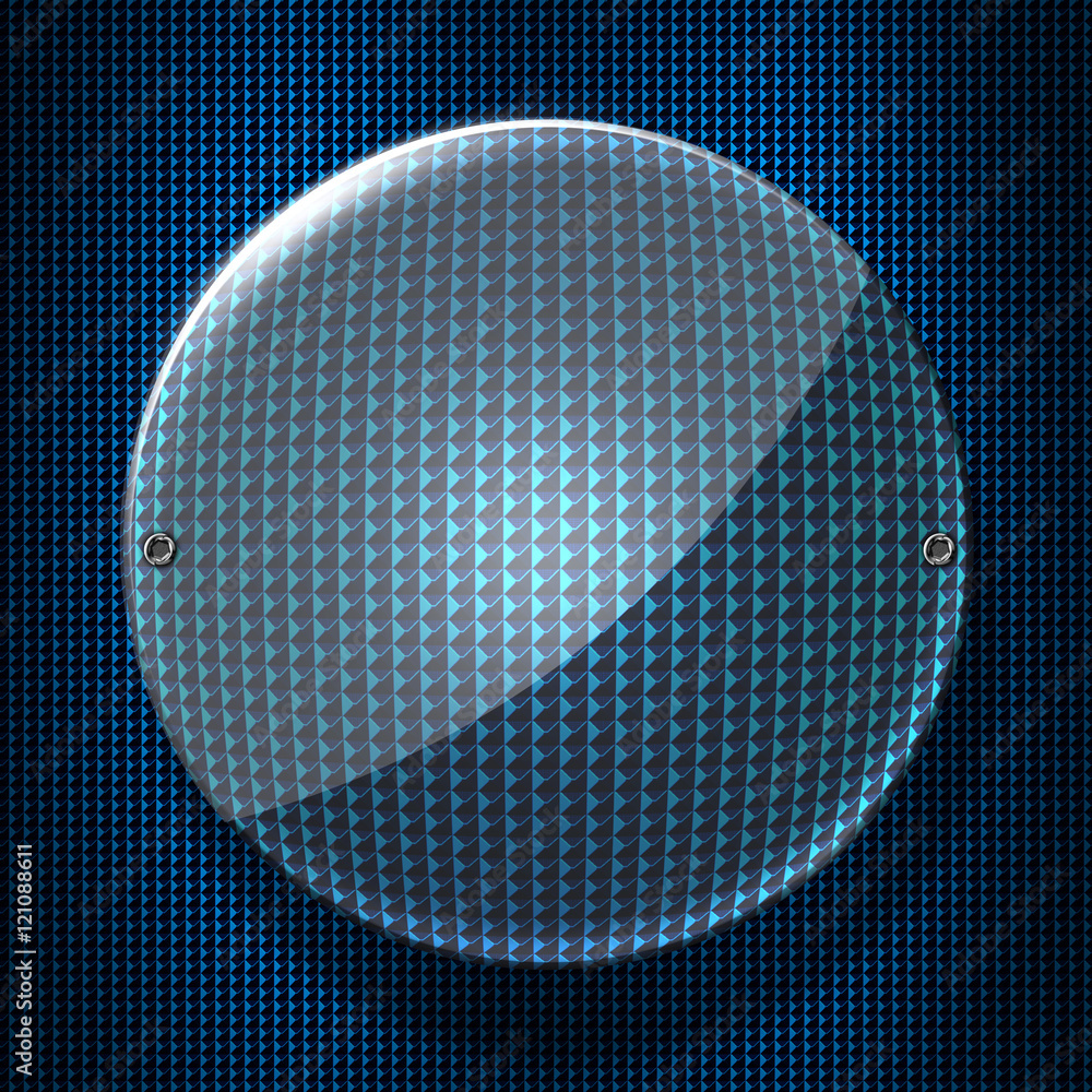 Fototapeta premium set 8. circle glossy glass on blue metallic mesh wall.