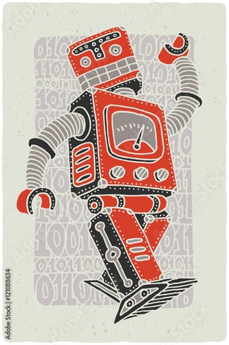 Funny vintage robot vector graphic illustration