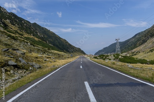Landscape from the Fagaras mountains with Transfagarasan winding road in Romania