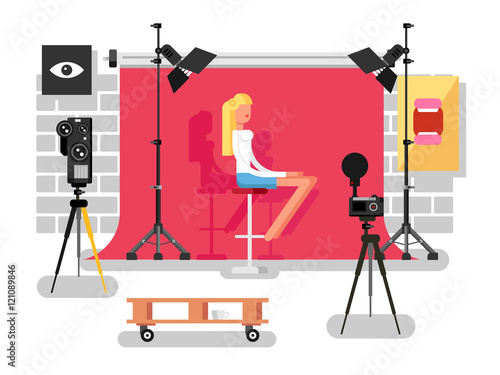 Photo studio interior with model