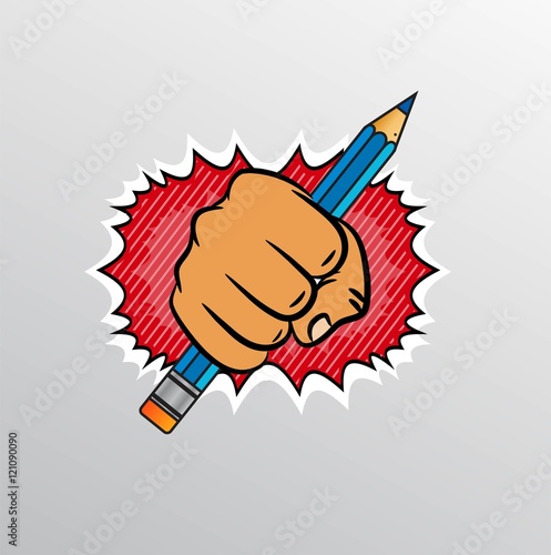 Punching Fist and Pencil Sign