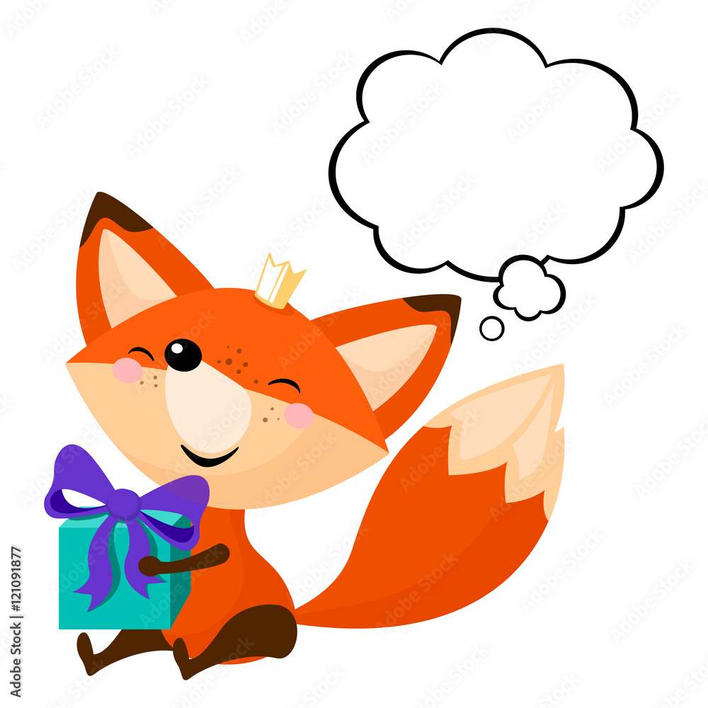 Obraz premium cute fox with bright gift. Vector illustration