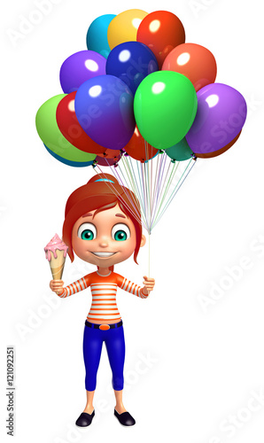 kid girl with Ice cream and Balloon