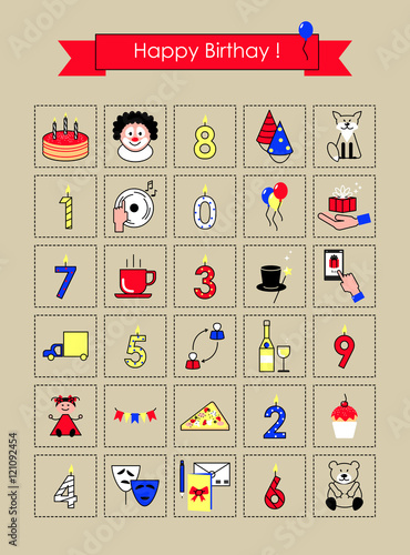 Icons birthday . Colored colorful vector icons for birthday